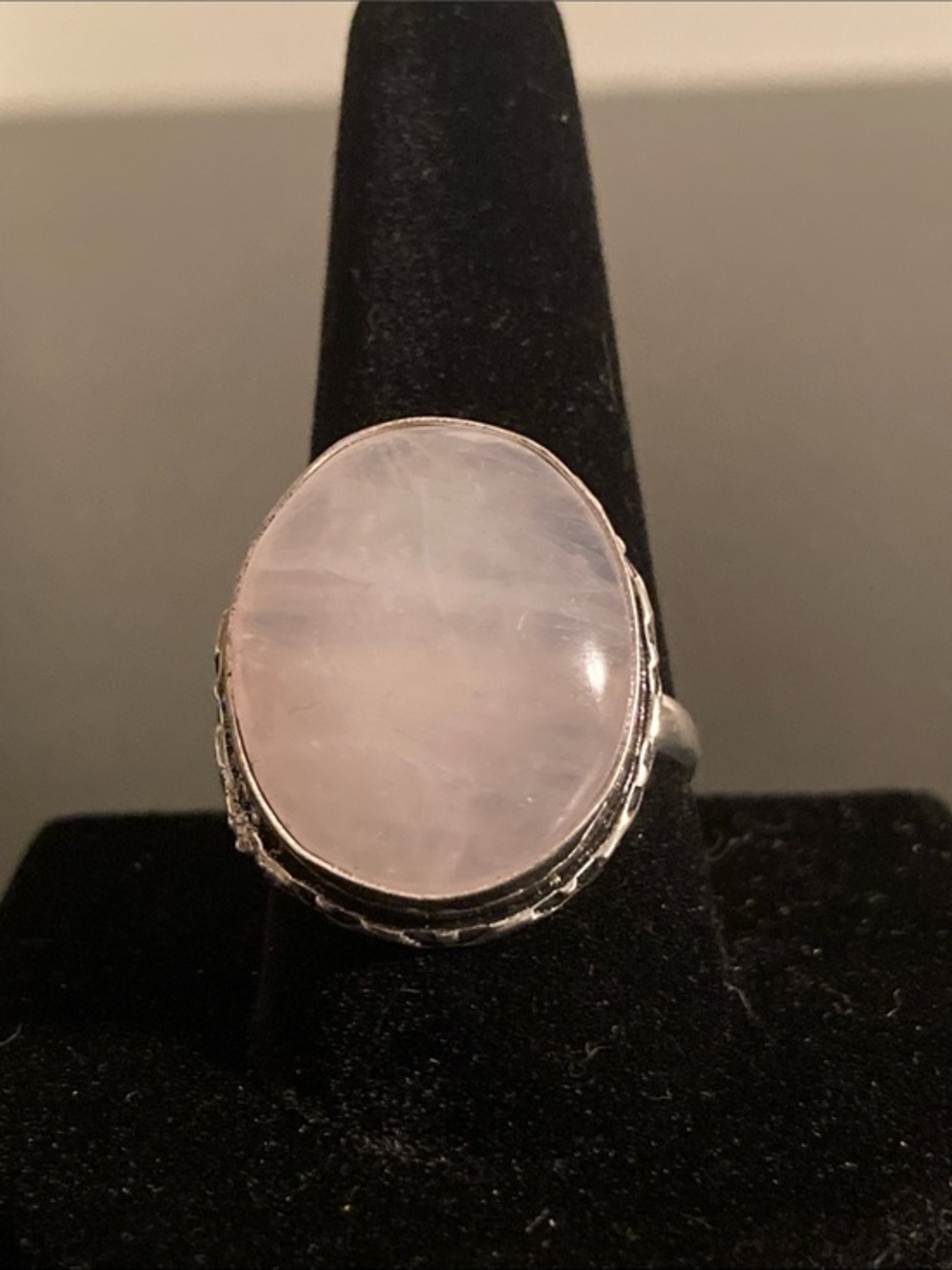 Oval Rose Quartz Ring with Silver-Tone Setting size 10